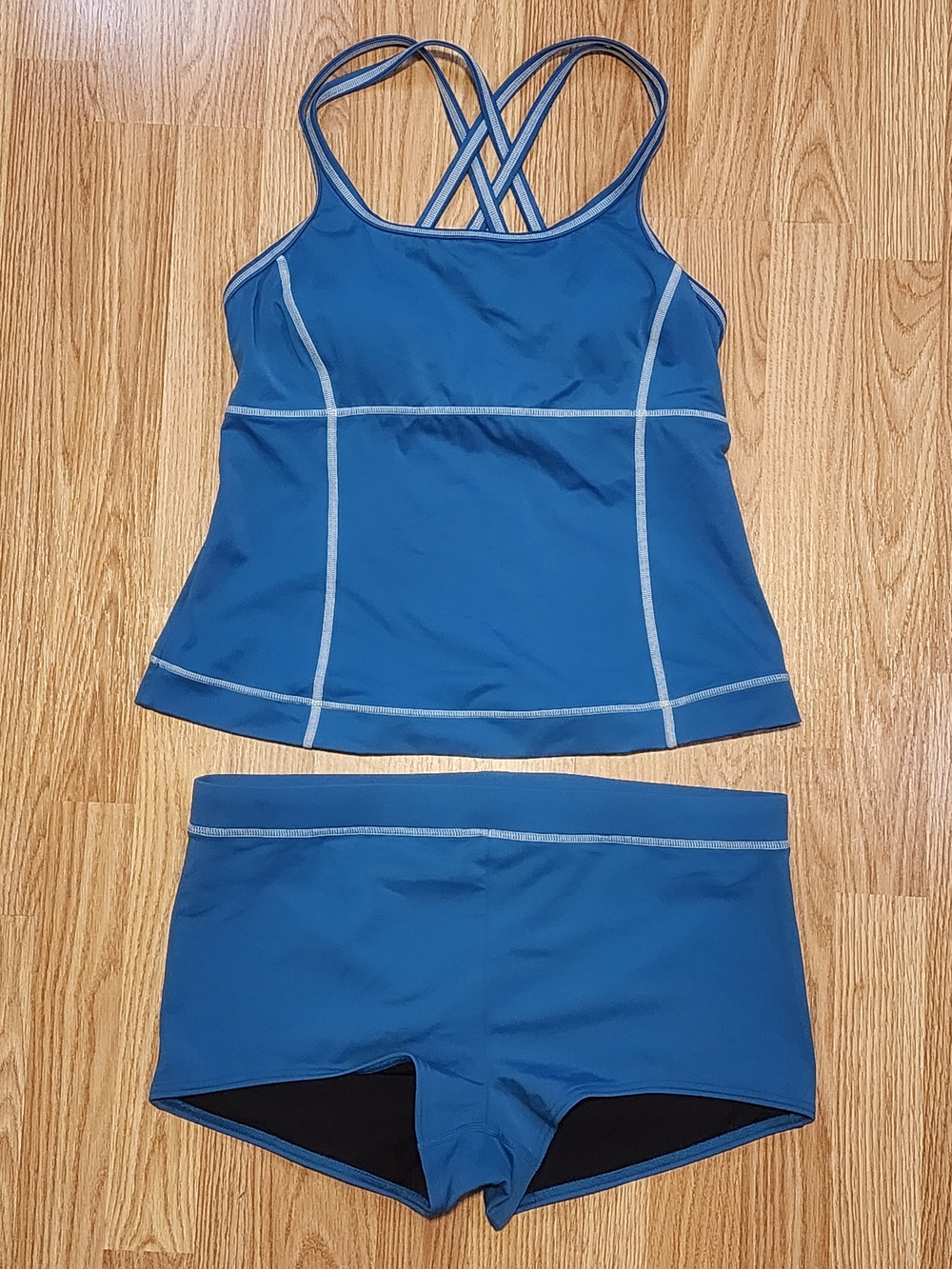 Lands’ End Women's Tankini Top & Swim Shorts Bathing Suit Set Size 14 L/XL Blue